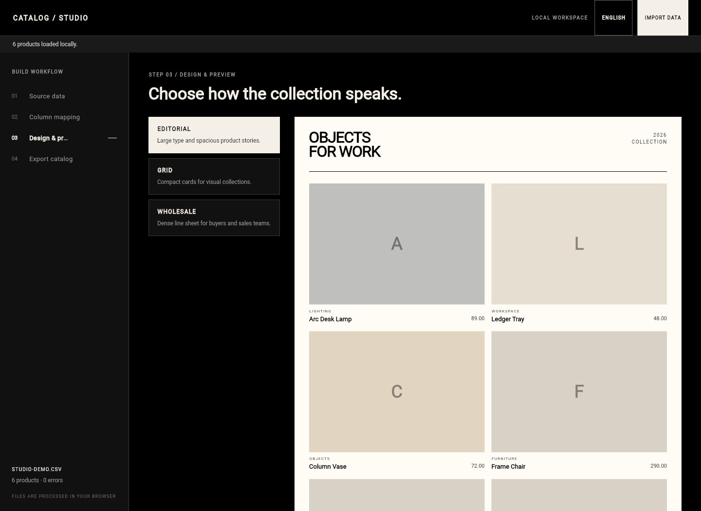 Catalog Studio — Espacio de trabajo de escritorio