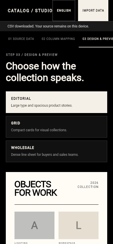 Catalog Studio — Espacio de trabajo móvil