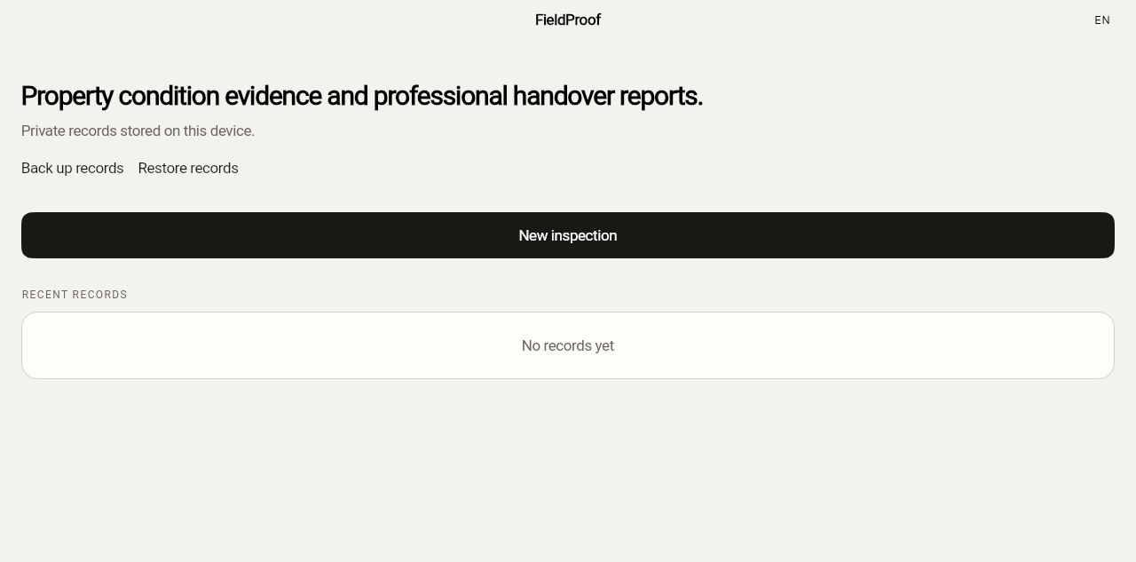 FieldProof — Espacio de trabajo de escritorio