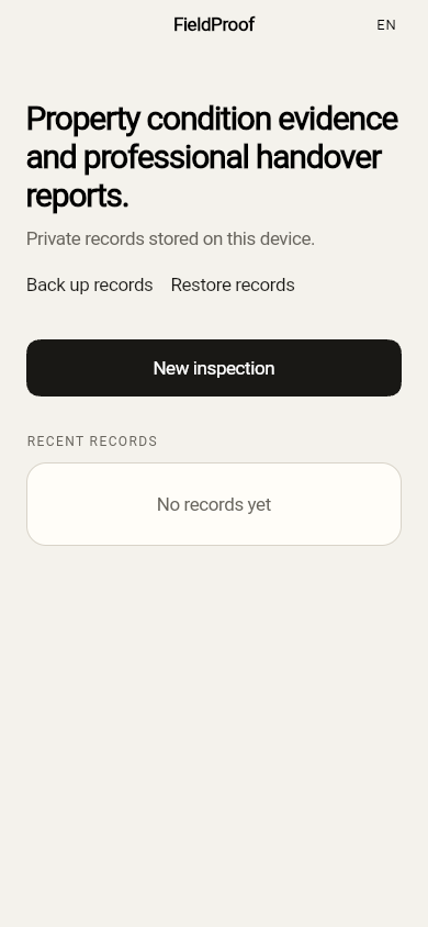 FieldProof — Espacio de trabajo móvil