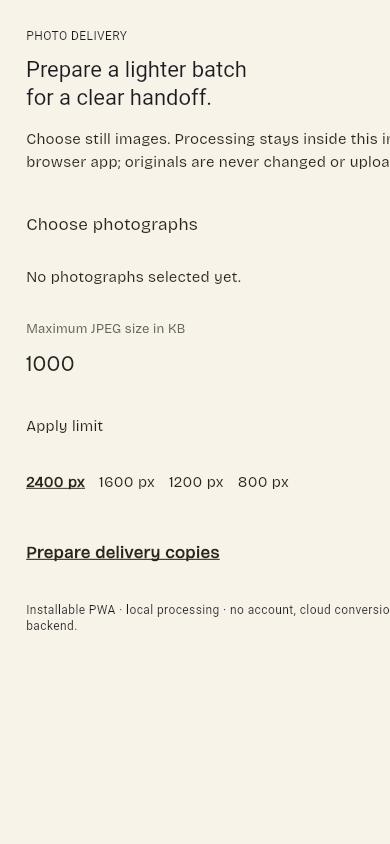 Photo Delivery — Espacio de trabajo móvil