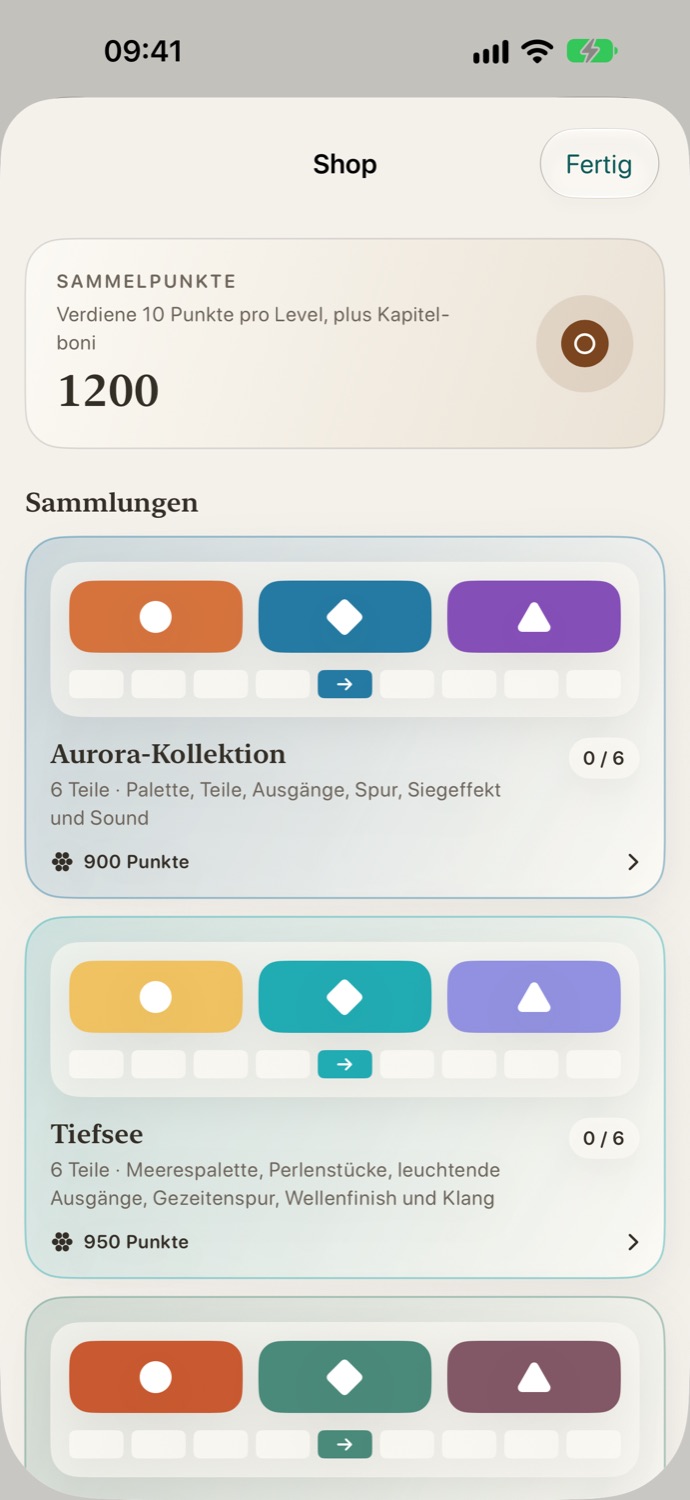 Switch-Exit-Sammlungsansicht mit erspielten kosmetischen Belohnungen