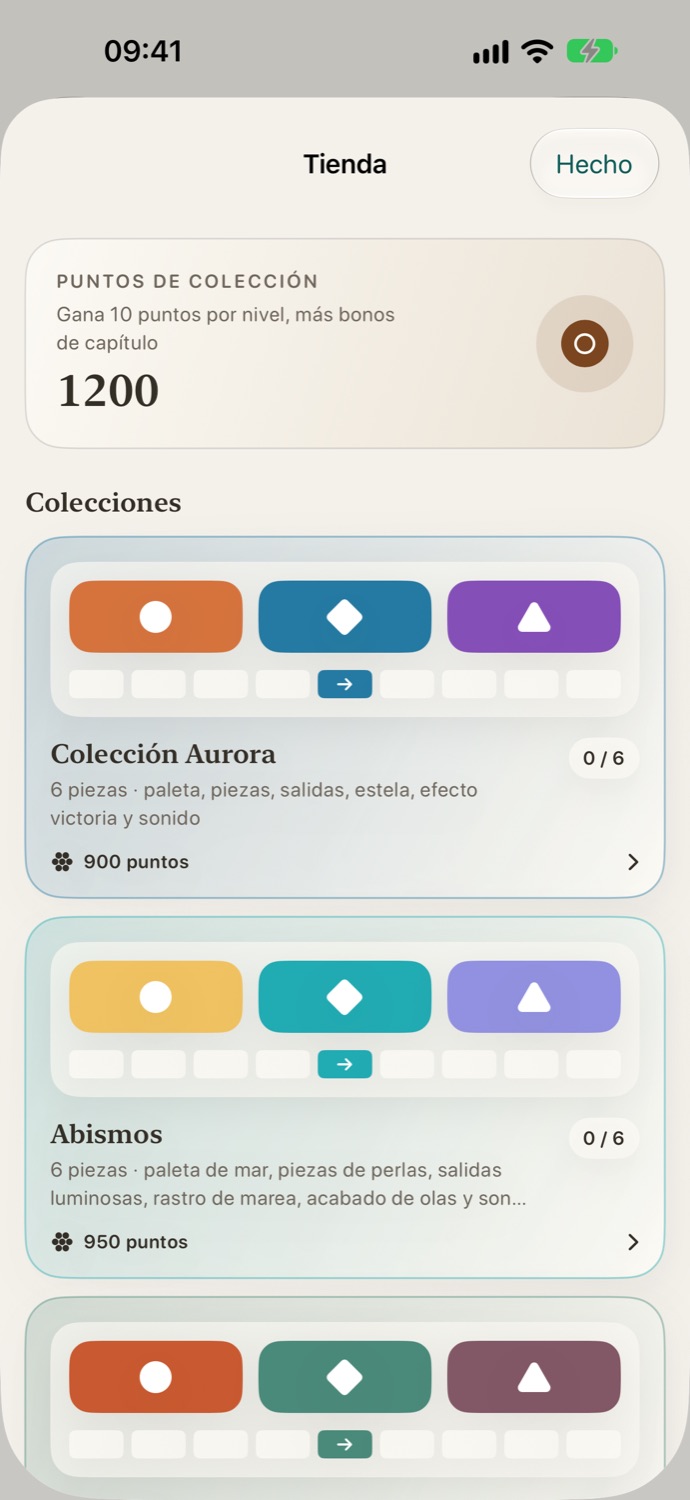 Pantalla de colecciones de Switch Exit con recompensas visuales