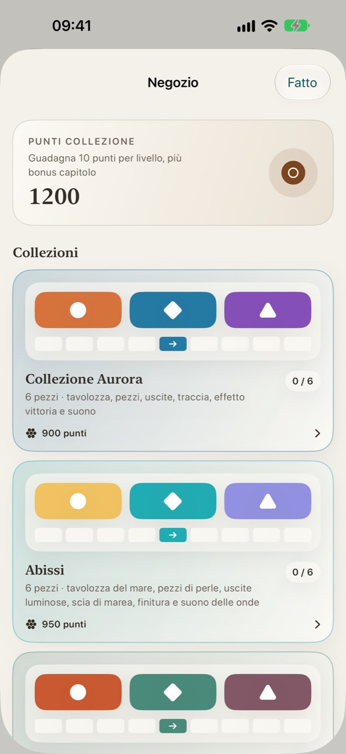 Schermata delle collezioni Switch Exit con ricompense estetiche